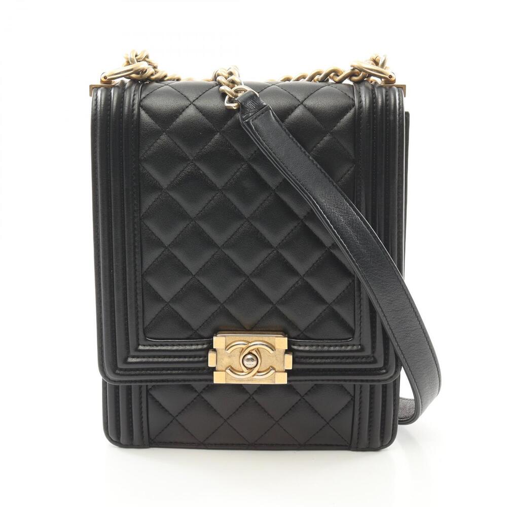 Chanel Boy Matelasse Shoulder Bag Lambskin Leather Black
